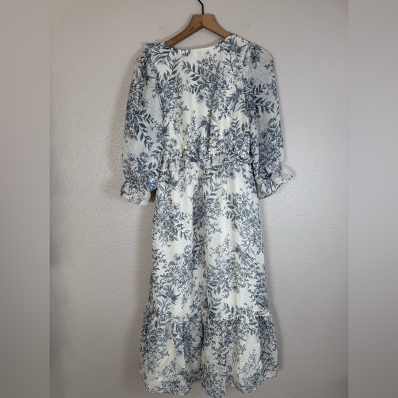 Anthropologie Moon River Blue Floral Ruffle Midi Dress size Small - Picture 12 of 14